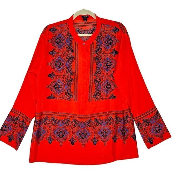 J Crew Red Paisley Print Popover Blouse | Size L - Picture 1 of 7
